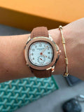 Reloj Ptk 2026 Goma Café con Tablero Blanco Oro Rosa | Luxury Executive Rose Gold