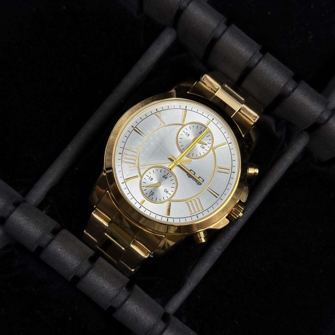 Reloj Cronógrafo Dorado con Esfera Plateada QYQ | Sport Luxury con Pulso en Silicona