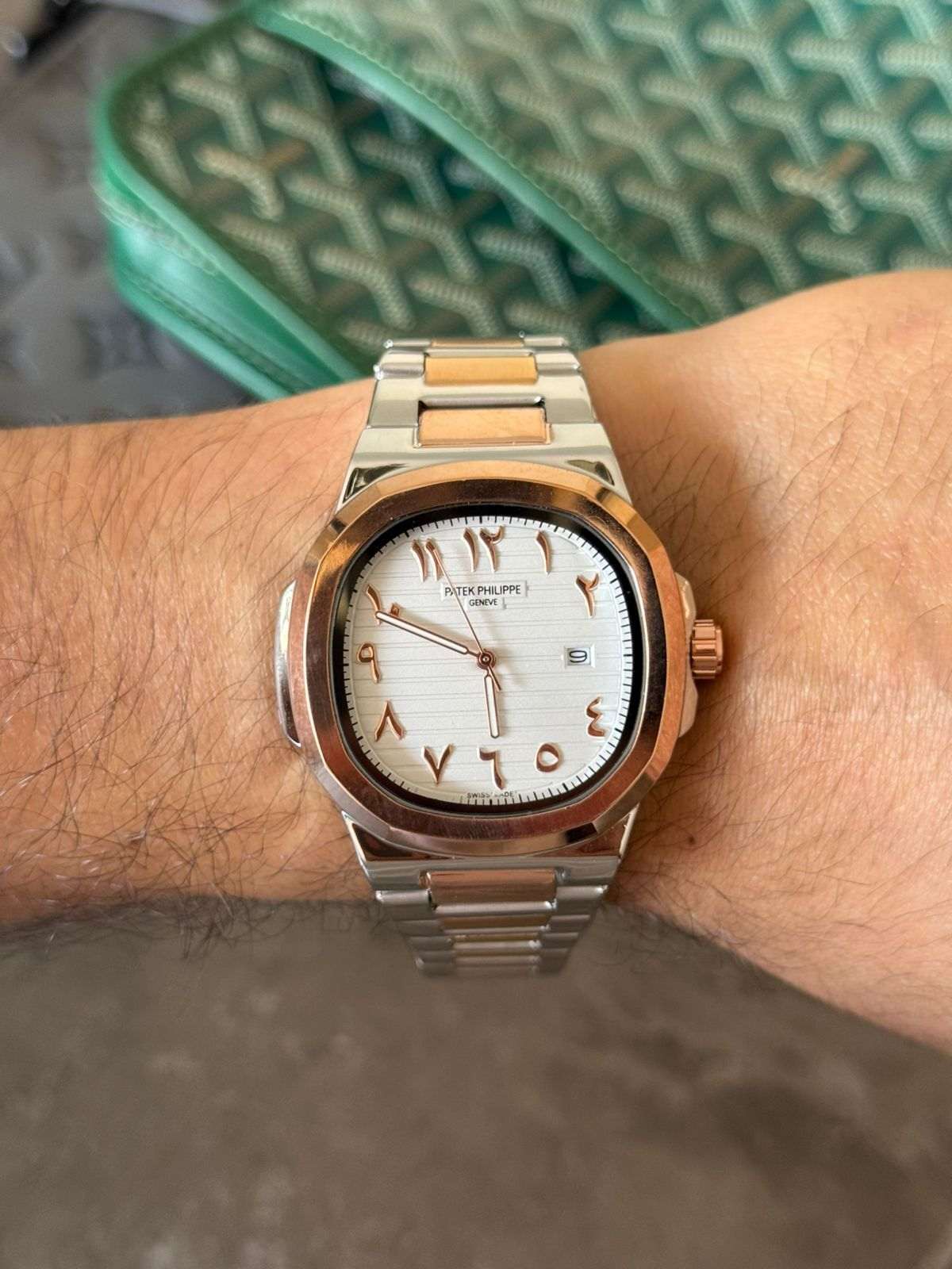 Reloj Ptk Árabe Bicolor Oro Rosa con Tablero Blanco | Luxury Premium Elegante