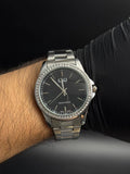 Reloj Plateado con Esfera Negra y Detalle Diamond | Estilo Luxury Ejecutivo Premium