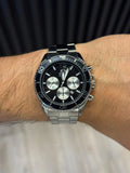 Reloj Cronógrafo Plateado con Esfera Negra | Estilo Elegante Deportivo