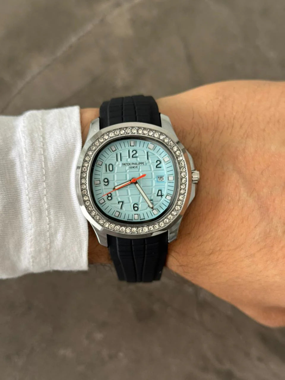 Reloj Ptk Circones Goma Negra con Tablero Azul Cielo Plateado | Luxury Sky Silver Edition