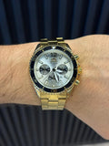 Reloj Cronógrafo Dorado con Esfera Plateada y Detalles Negros | Estilo Luxury Ejecutivo
