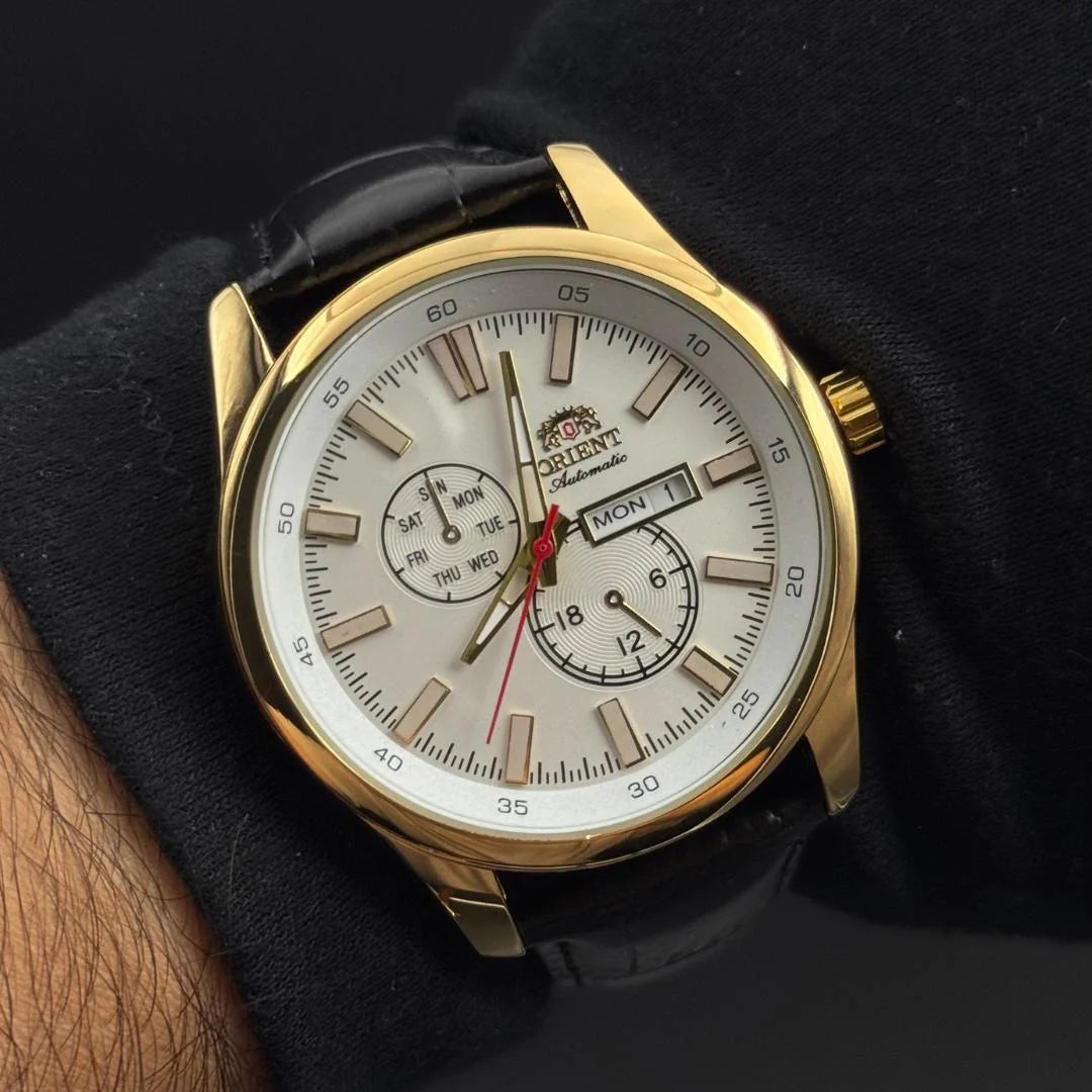 Reloj Cronógrafo Negro Dorado con Esfera Blanca | Estilo Luxury Deportivo Elegante