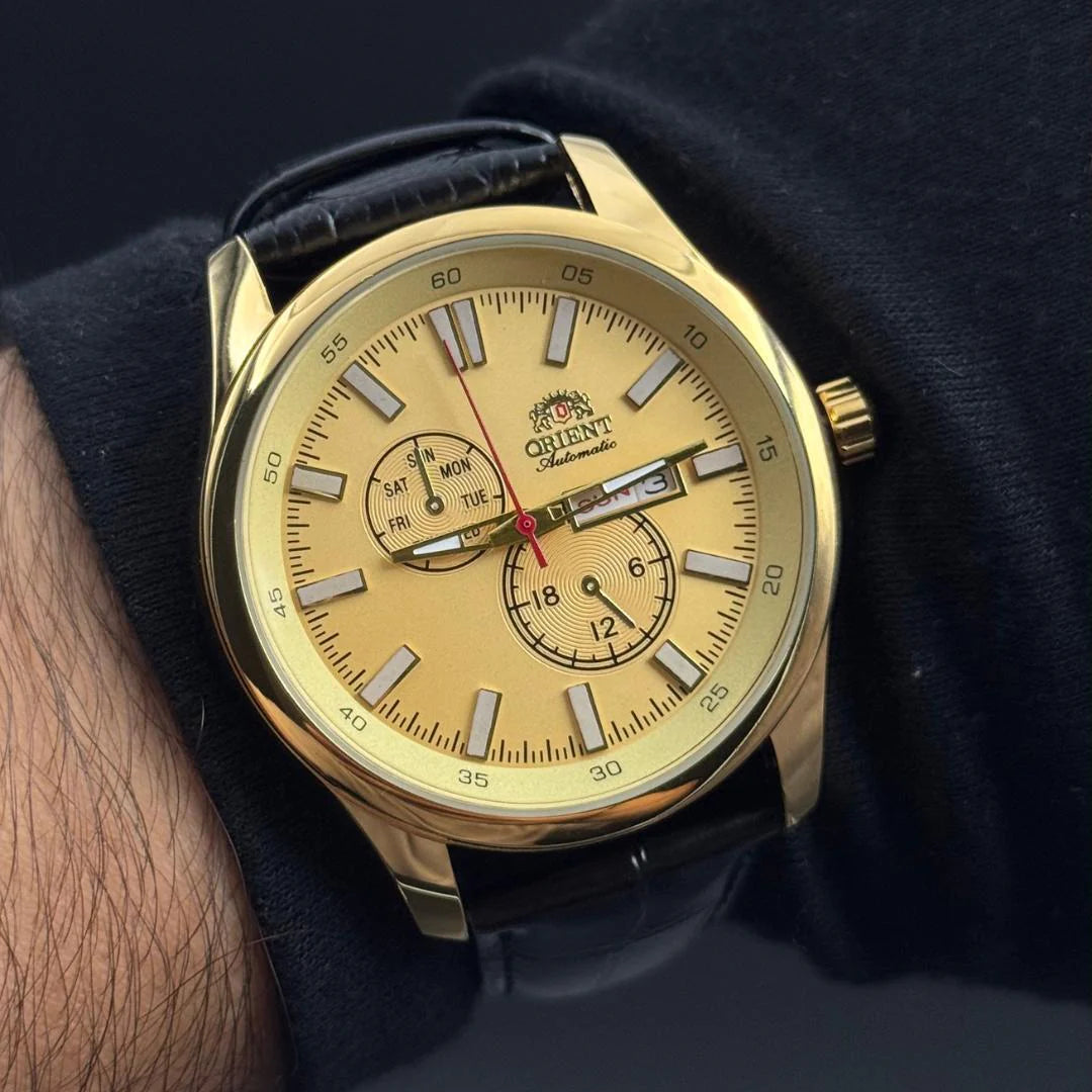 Reloj Cronógrafo Negro Dorado con Esfera Dorada | Estilo Luxury Premium Impacto