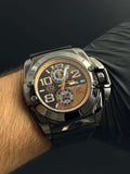 Reloj Cronógrafo Negro Oro Rosa Tchmrn | Sport Luxury con Goma Negra Premium