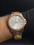 Reloj Oro Rosa con Esfera Plateada y Detalle Diamond | Estilo Luxury Elegante Premium