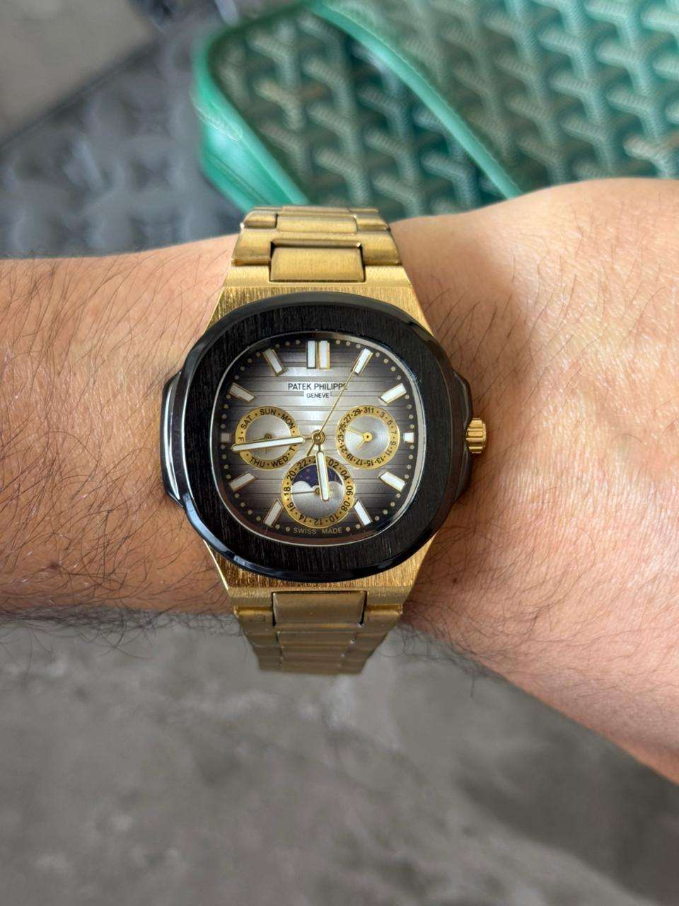 Reloj Ptk Funcional Dorado con Tablero Gris Negro | Luxury Deportivo Premium