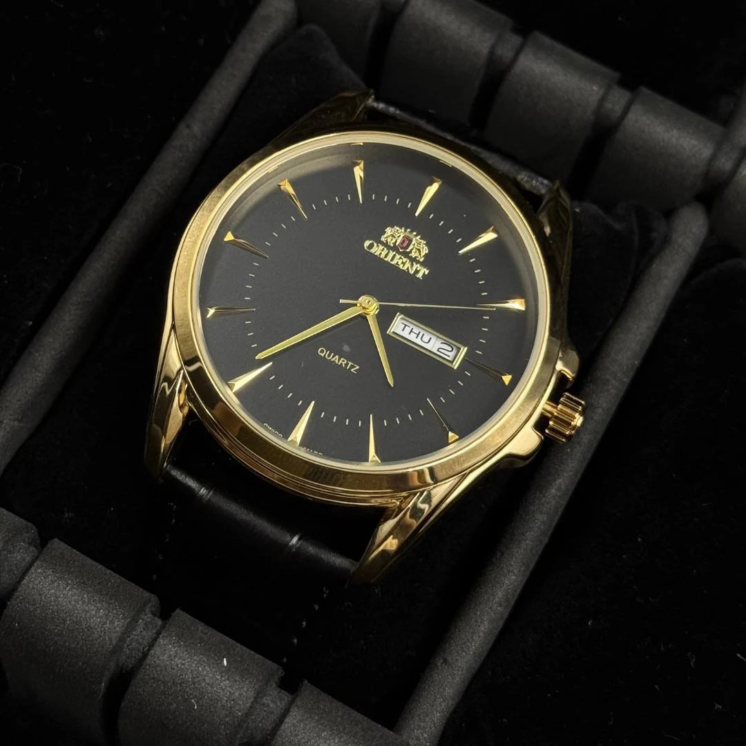 Reloj Cuero Negro con Esfera Negro Dorado | Estilo Luxury Elegante Premium