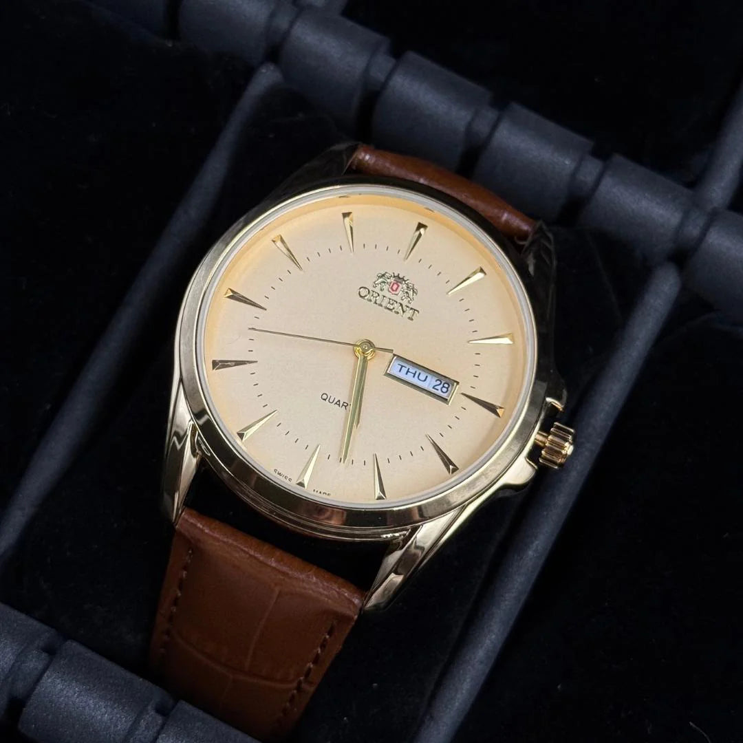 Reloj Cuero Café con Esfera Dorada | Estilo Luxury Clásico Premium