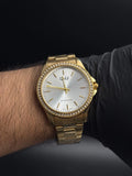 Reloj Dorado con Esfera Plateada y Detalle Diamond | Estilo Luxury Elegante Premium