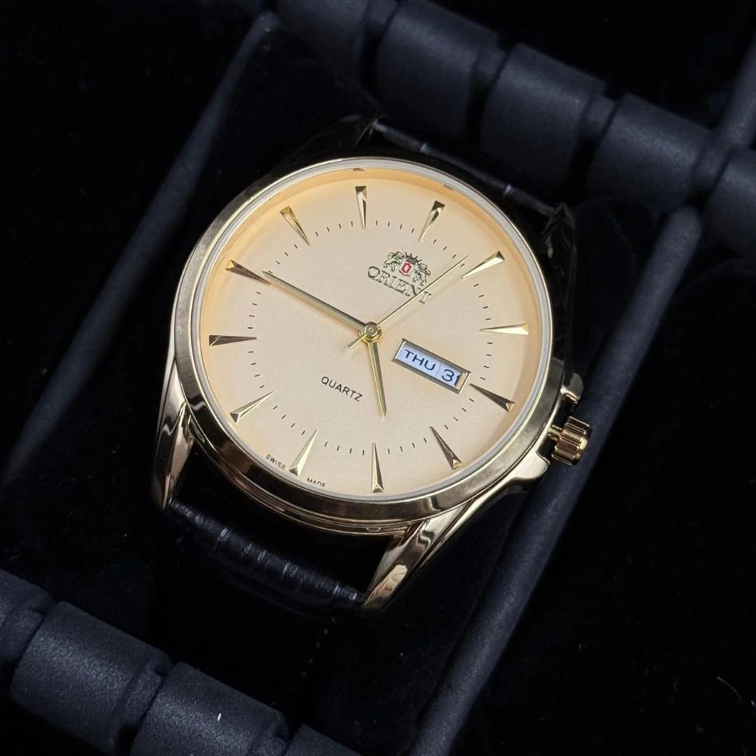 Reloj Cuero Negro con Esfera Dorada | Estilo Luxury Elegante Premium