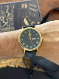 Reloj Cuero Negro con Esfera Negro Dorado | Estilo Luxury Elegante Premium