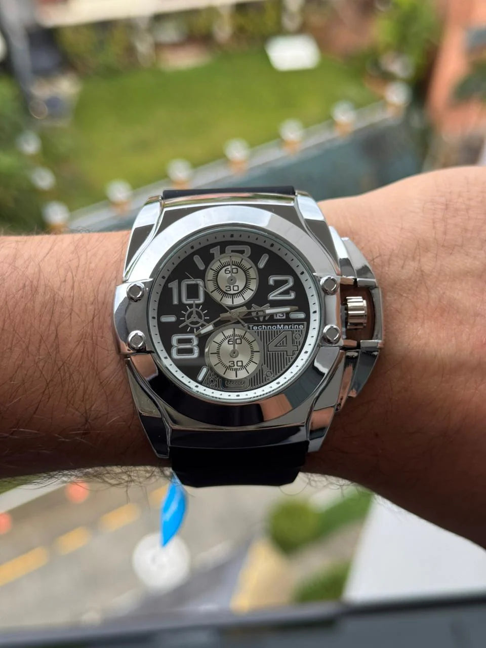 Reloj Cronógrafo Negro/Blanco Plateado Tchmrn | Sport Luxury con Goma Negra Premium