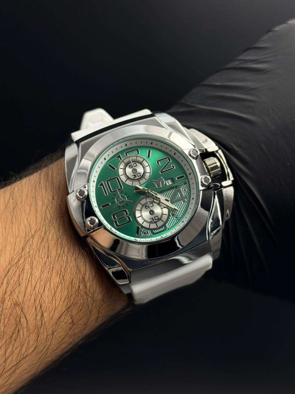 Reloj Tchmrn Cronógrafo Blanco con Esfera Verde Plateada | Sport Luxury Exclusivo