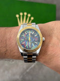 Reloj Bicolor Dorado con Esfera Azul Tornasol | Estilo Elegante Premium