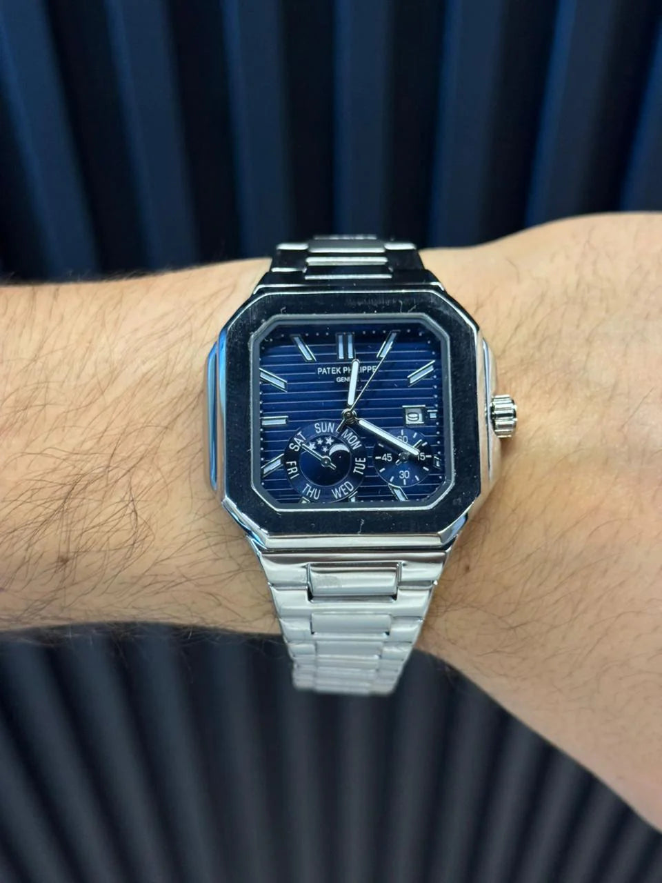 Reloj Ptk Semi Automático Plateado con Tablero Azul Oscuro | Luxury Premium Elegante