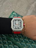 Reloj Rchrd Mll C7 Goma Roja con Tablero Plateado | Luxury Deportivo Premium