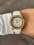 Reloj Ptk Circones Goma Blanca con Tablero Blanco Dorado | Luxury White Gold Premium